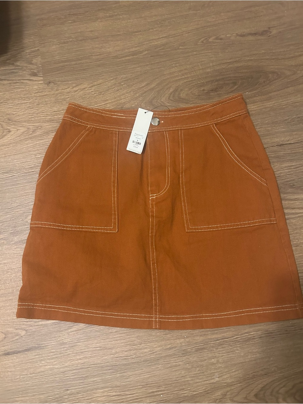 Francesca's Collections Rust Orange Mini Skirt with Contrast Stitching